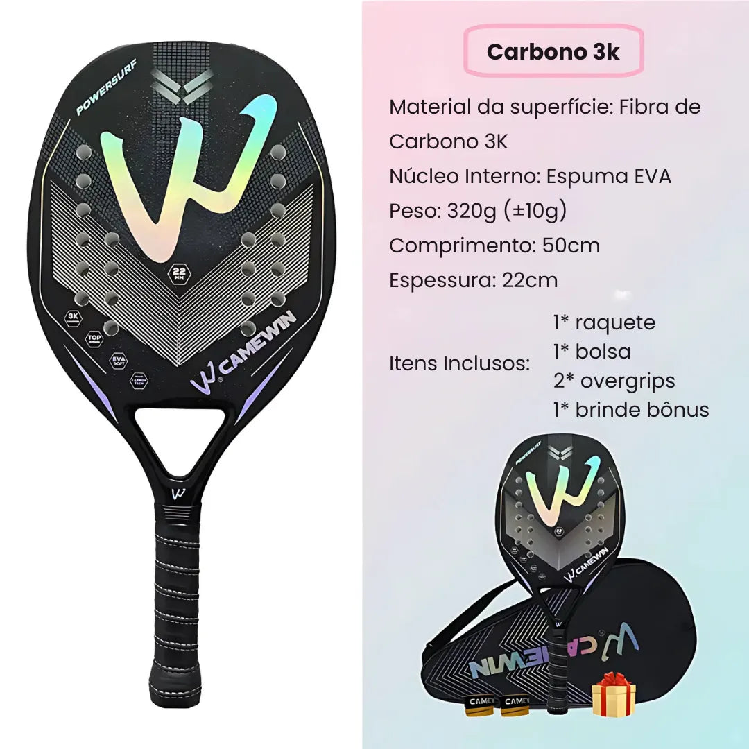 Raquete-de-Beach-Tennis-Camewin-3K-Carbon-PowerSurf-tribos-club